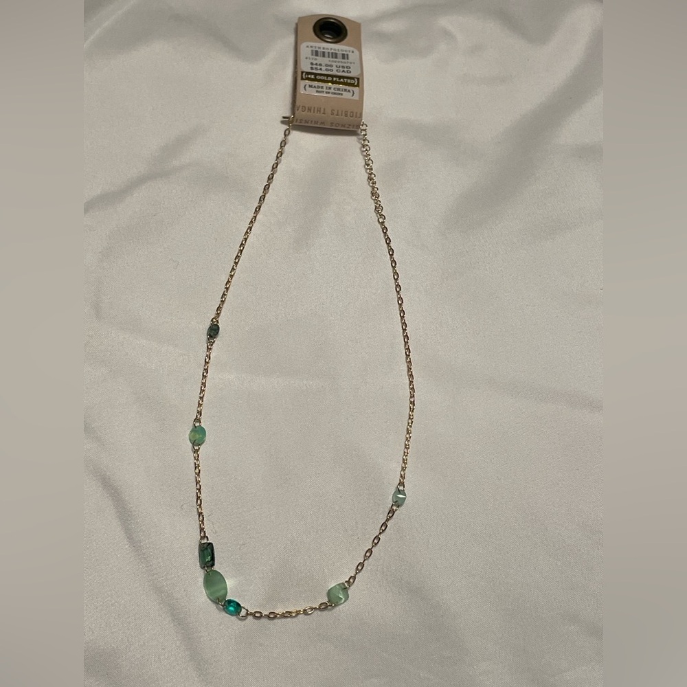 Anthropologie Gold Chain Necklace with Green Beads